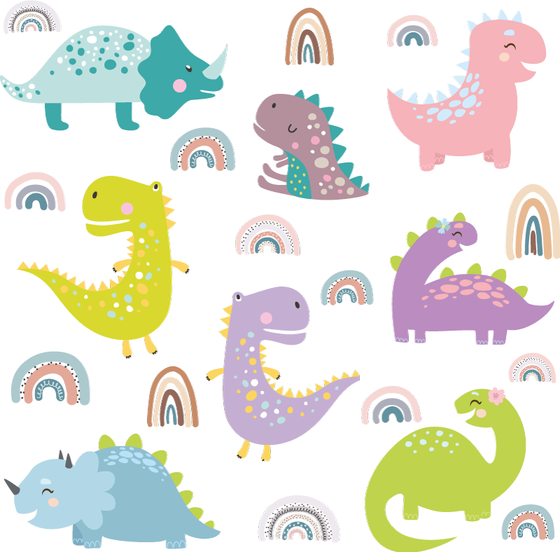 Animal vinyl rug nordic dinosaurs and rainbows set - TenStickers