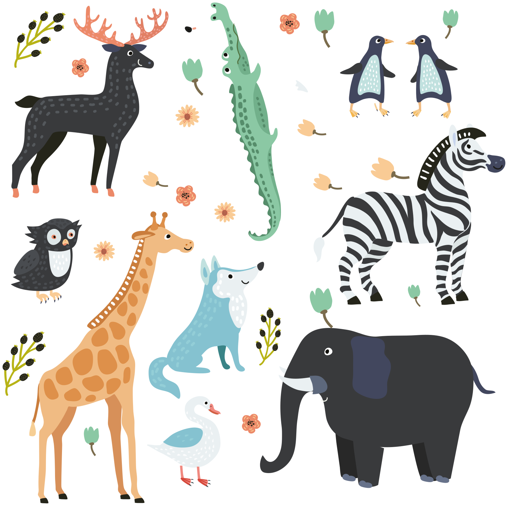 Animal vinyl rug with joyful animals in a park - TenStickers
