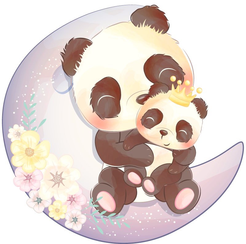 Animal vinyl rug two pandas on a moon - TenStickers