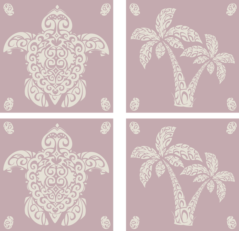 Animal vinyl rug hawaiian turtle and palm design - TenStickers
