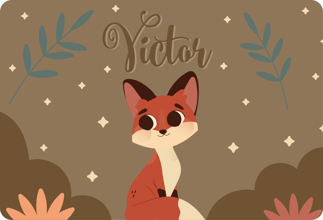 Cute fox vinyl rug for boy with name - TenStickers