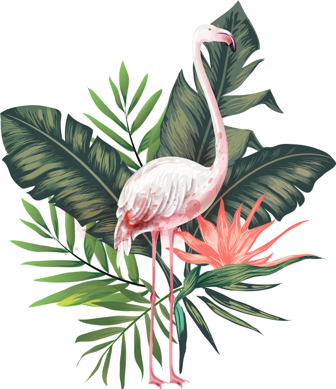 Watercolor flamingo and monstera leaves animal vinyl rug - TenStickers