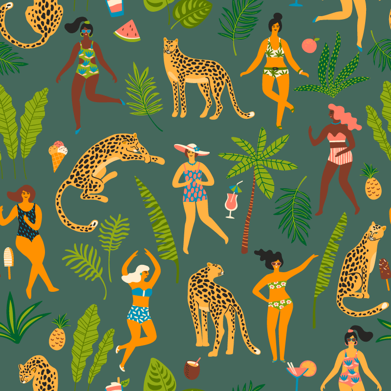 Women with leopard print animal vinyl rug - TenStickers
