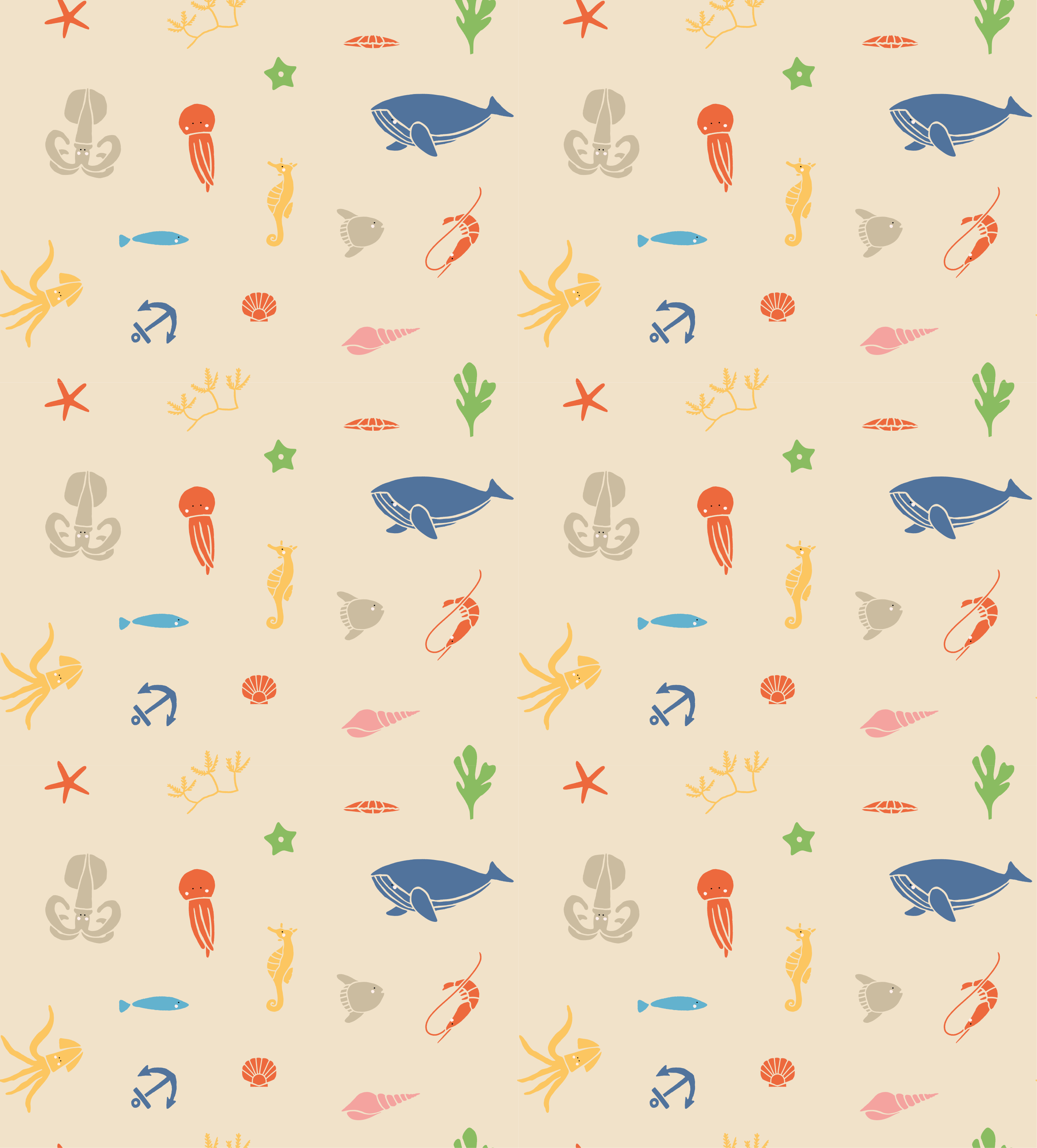 Animal vinyl rug with sea creatures on beige background - TenStickers