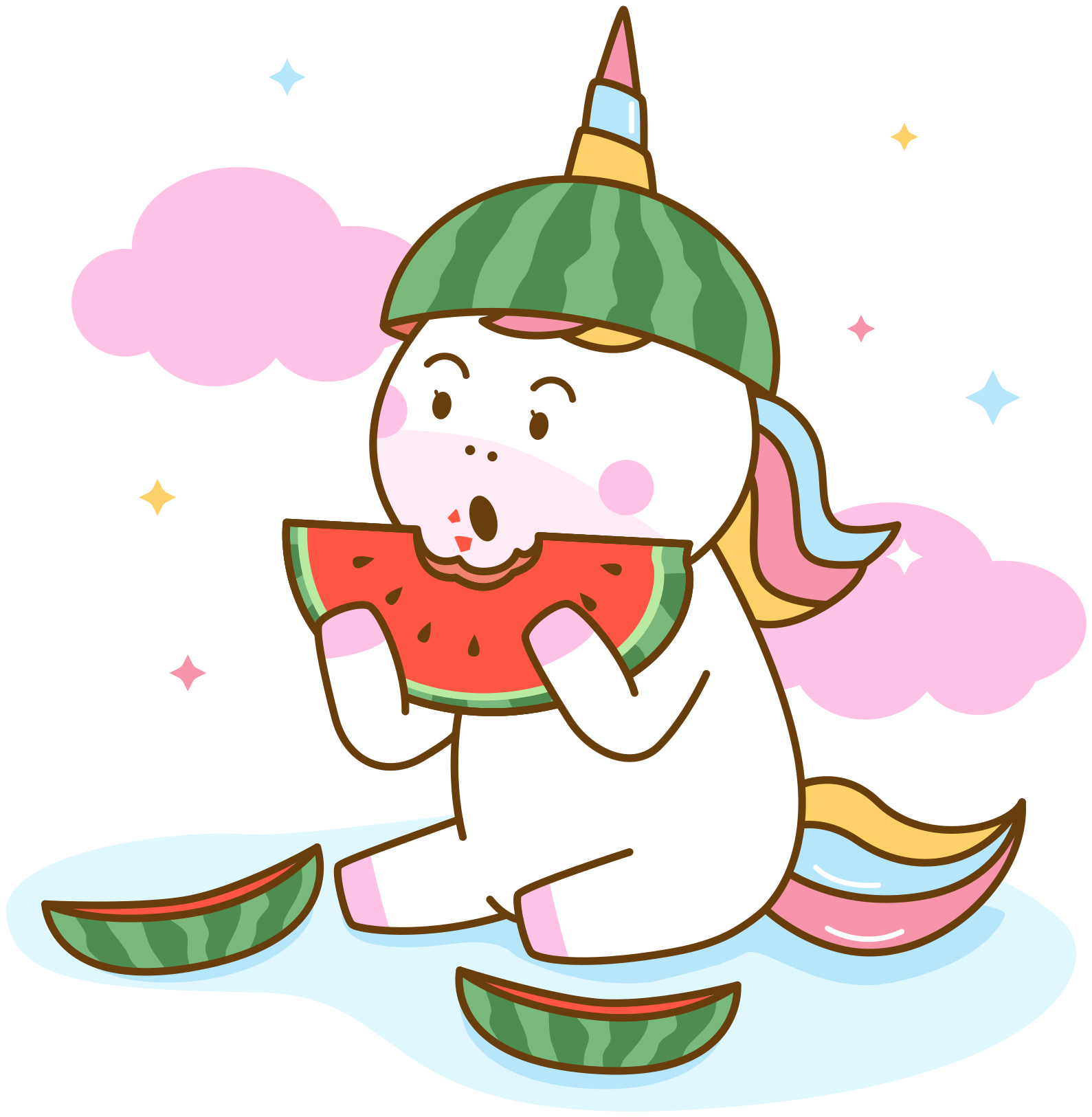Unicorn eating watermelon animal vinyl rug - TenStickers