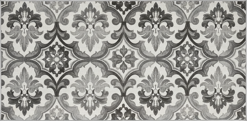 Kitchen vinyl rug in greyscale damask design - TenStickers