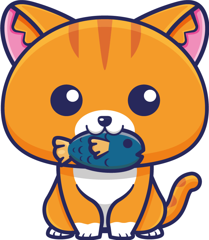 Cute cat holding fish animal vinyl rug - TenStickers