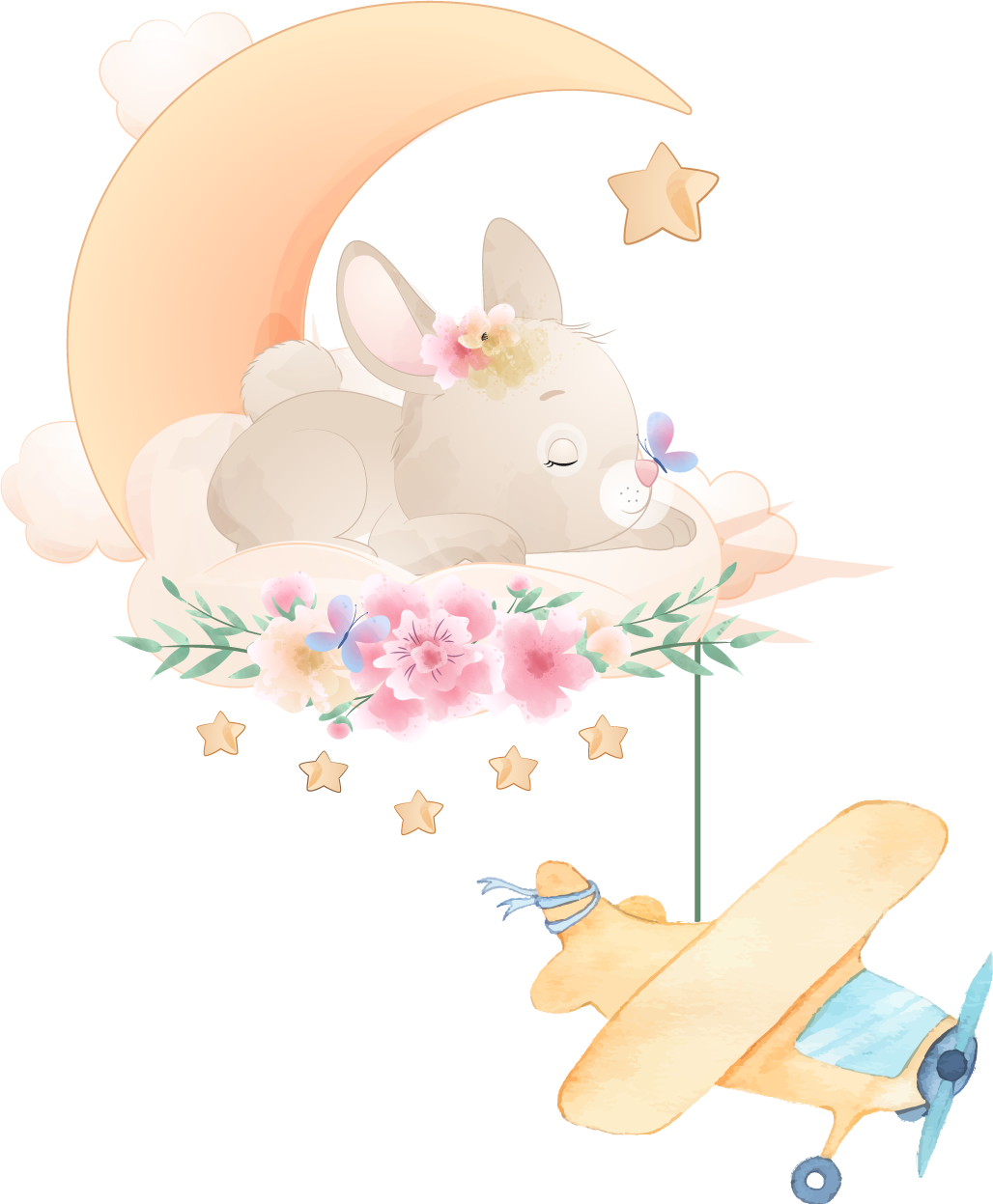 Bunny sleeping on the moon with toy plane animal vinyl rug - TenStickers