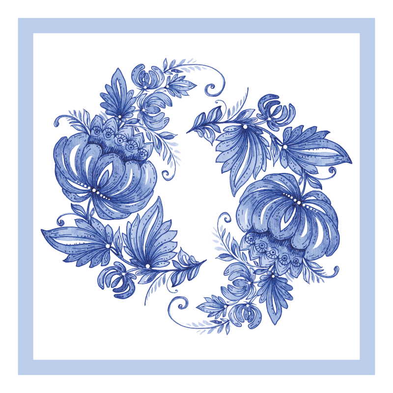 Floral vinyl rug in floral blue design - TenStickers