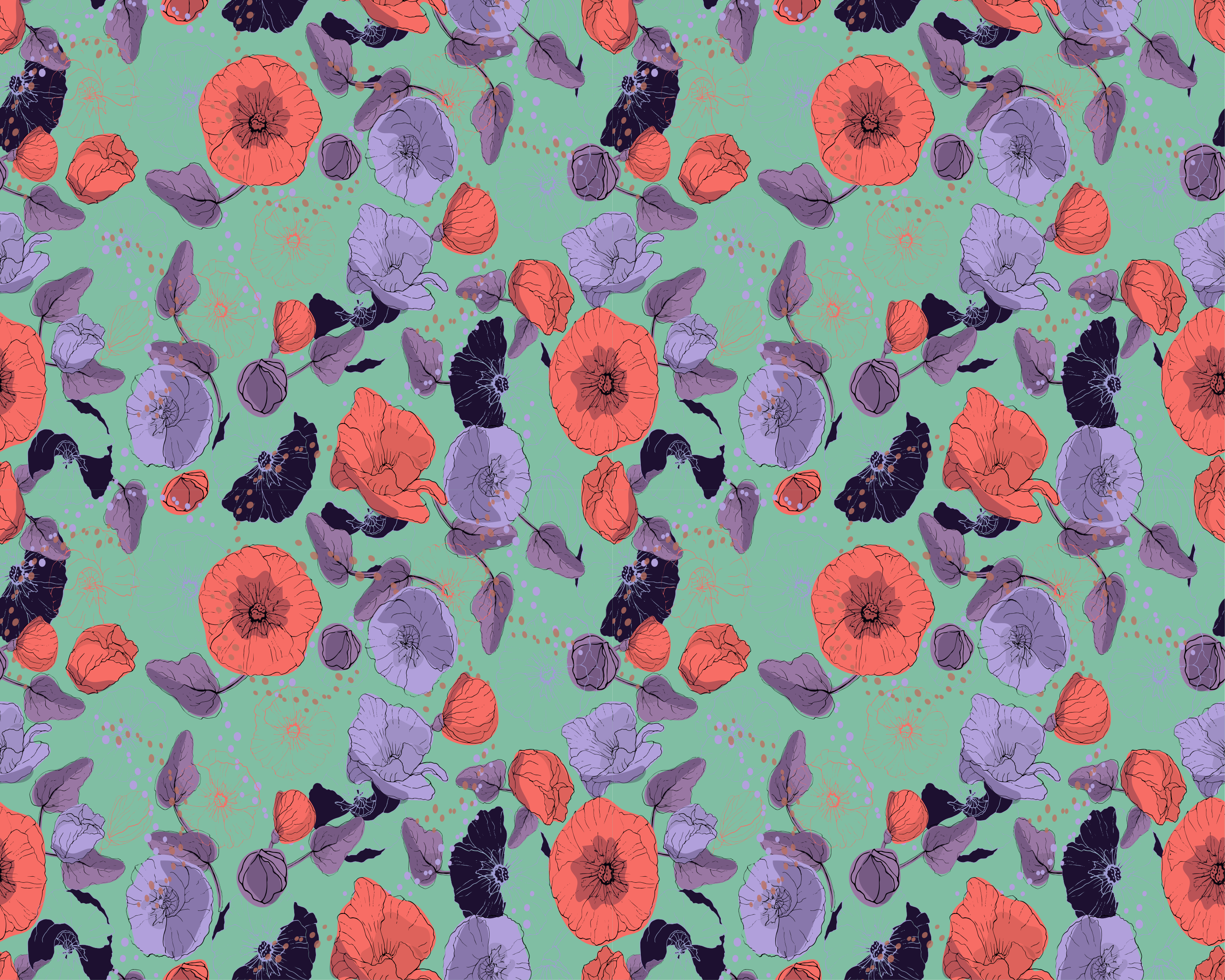 Graceful poppies floral vinyl rug - TenStickers