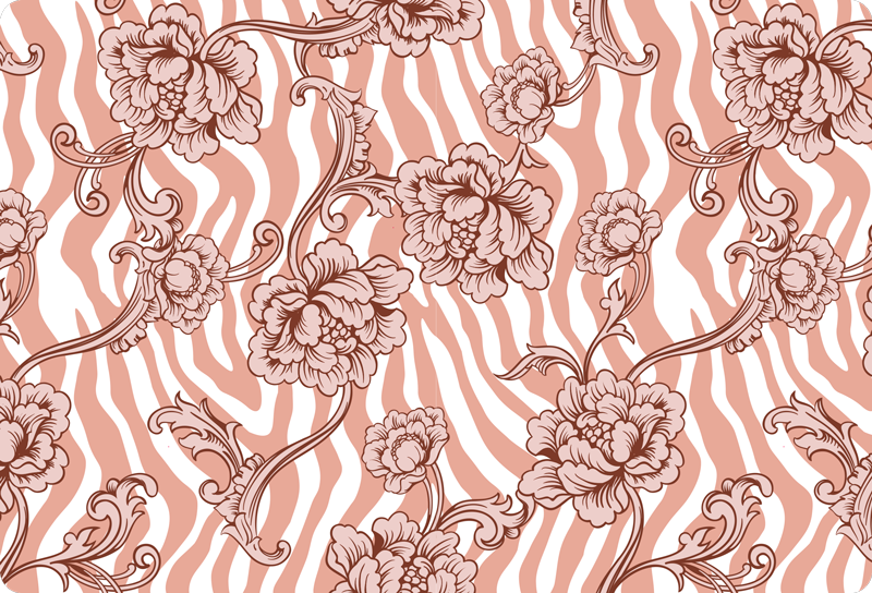 Floral vinyl rug with coral zebra print flowers - TenStickers