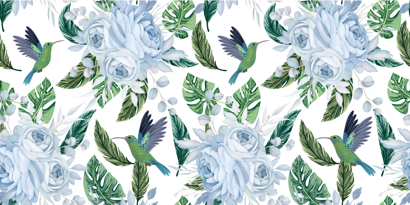 Flower rug with blue garden flowers and birds - TenStickers
