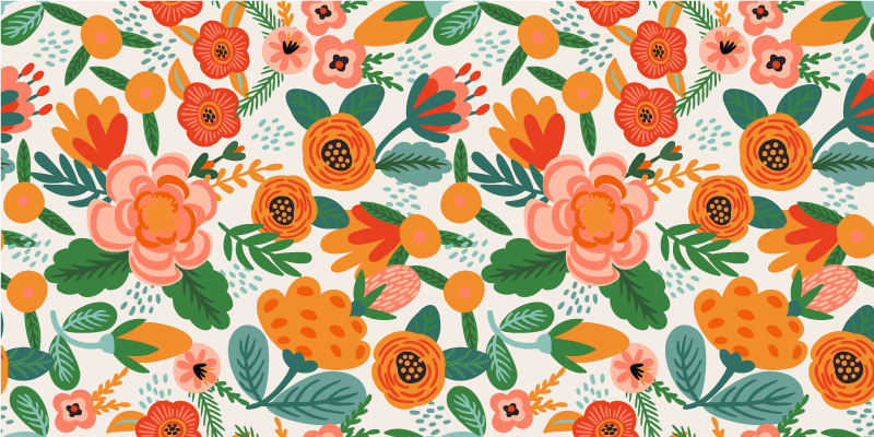 Floral vinyl rug in red and orange folk style - TenStickers