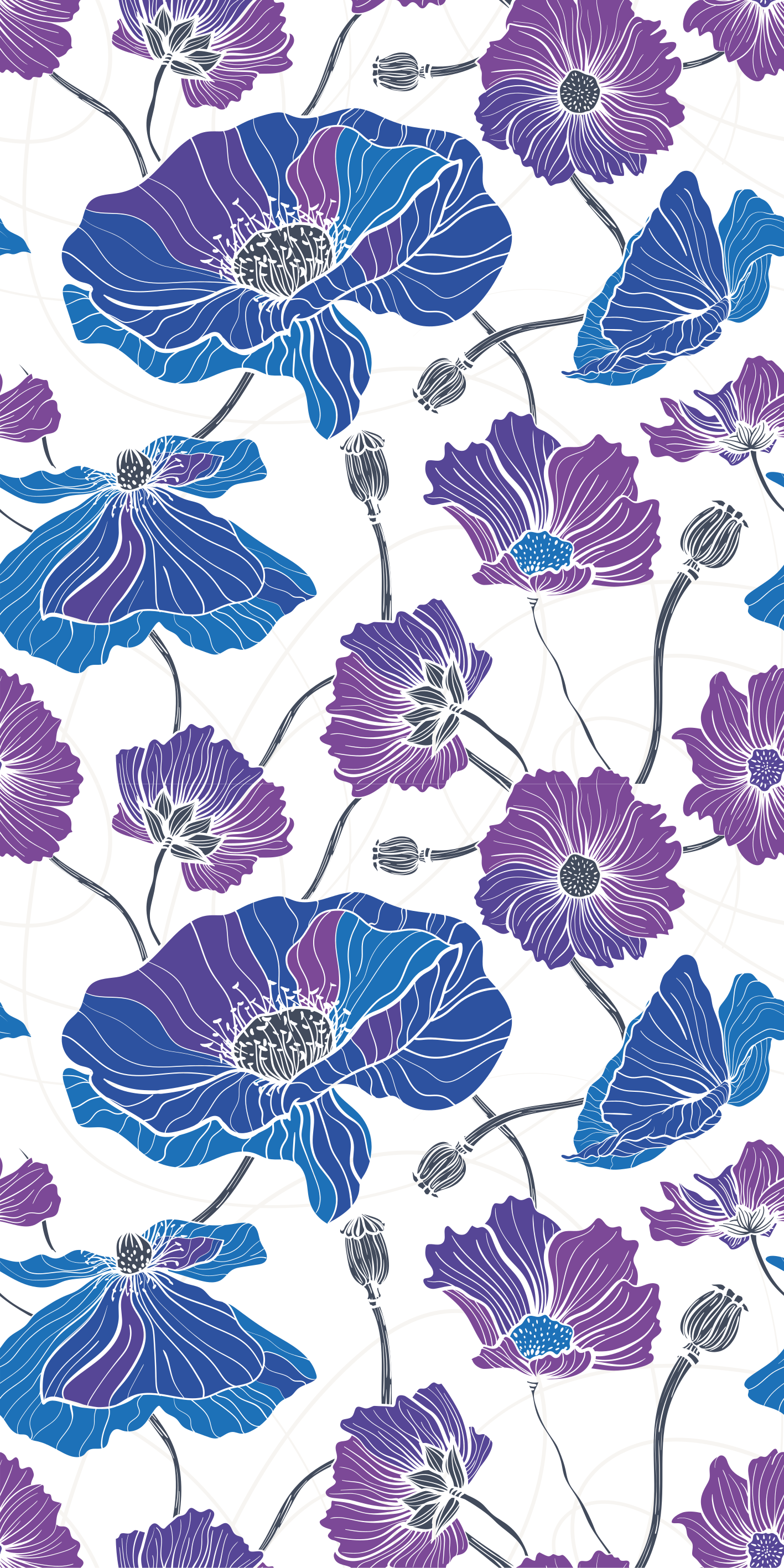 Blue and purple garden flowers floral vinyl rug - TenStickers