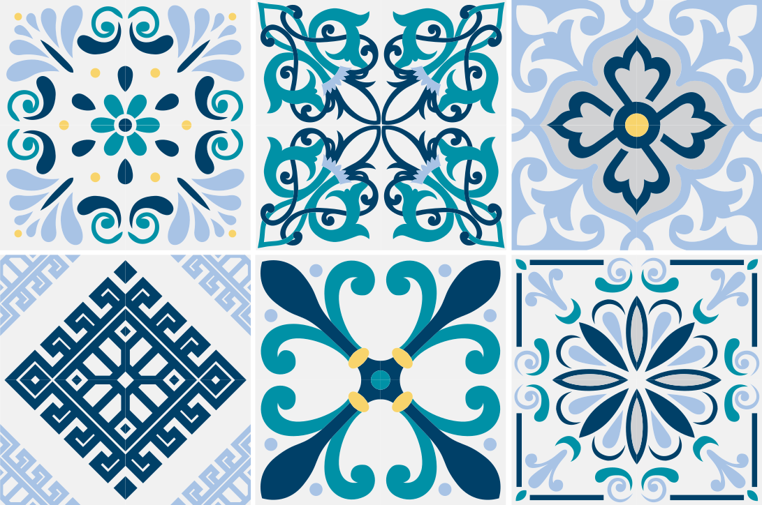 Kitchen vinyl rug with blue flower tiles - TenStickers