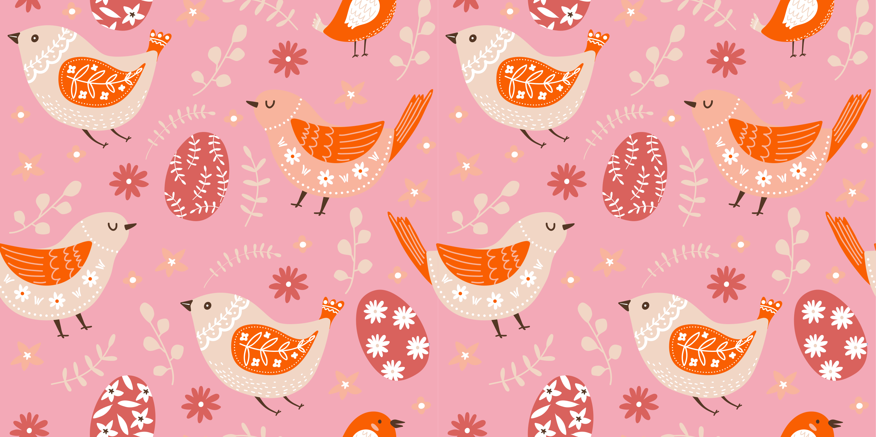 Floral vinyl rug with pink folk art birds pattern - TenStickers