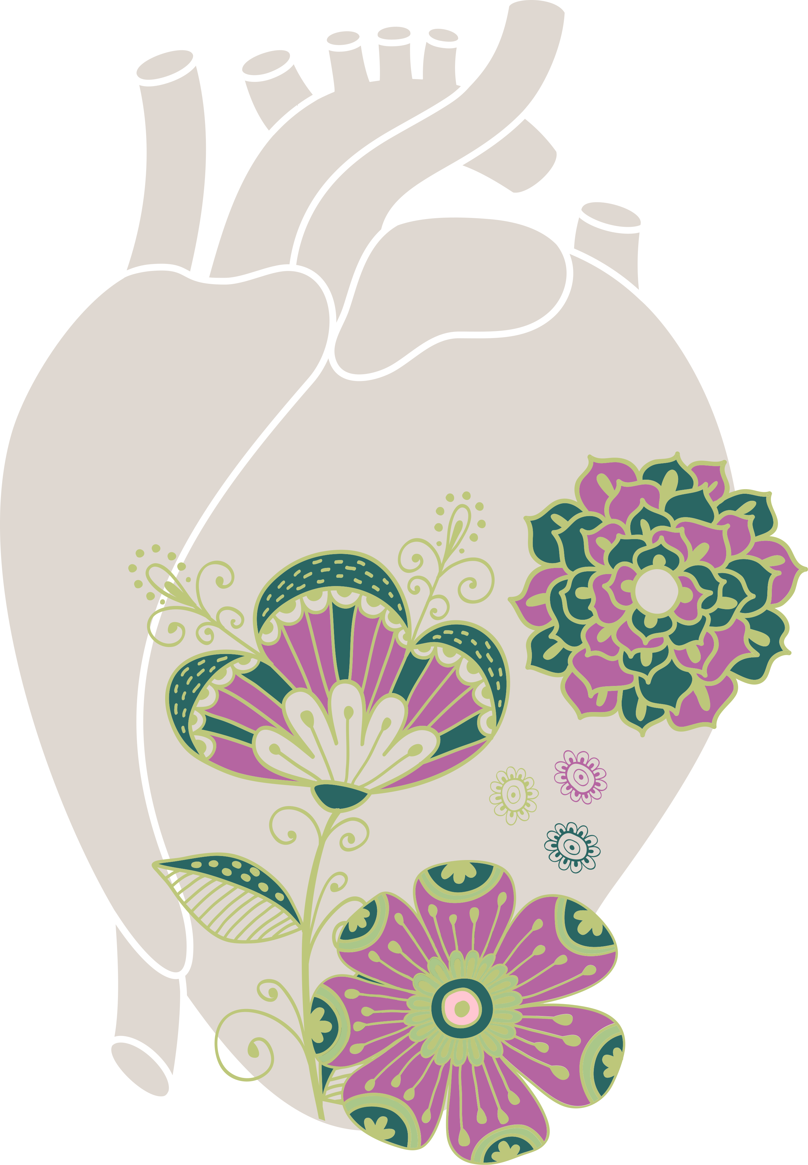 Floral vinyl rug anatomic heart with red flowers - TenStickers