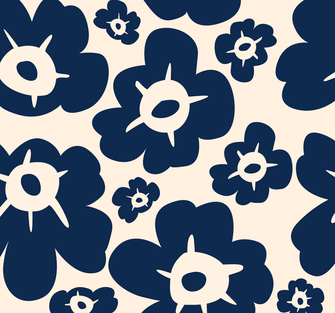 Floral vinyl rug in dark blue poppy design - TenStickers
