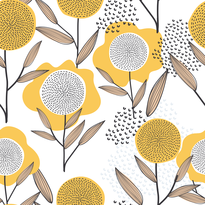 Flower rug in yellow abstract floral design - TenStickers