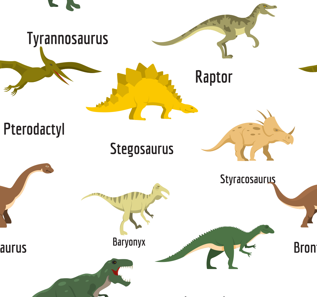 Bedroom vinyl rug featuring named realistic dinosaurs - TenStickers