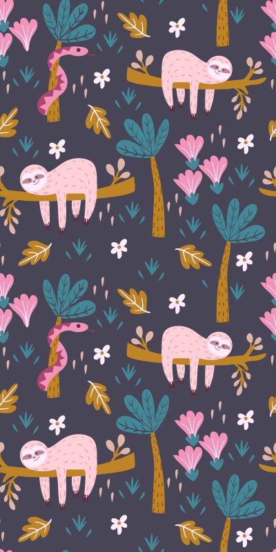 Sloth and leaves bedroom vinyl rug - TenStickers