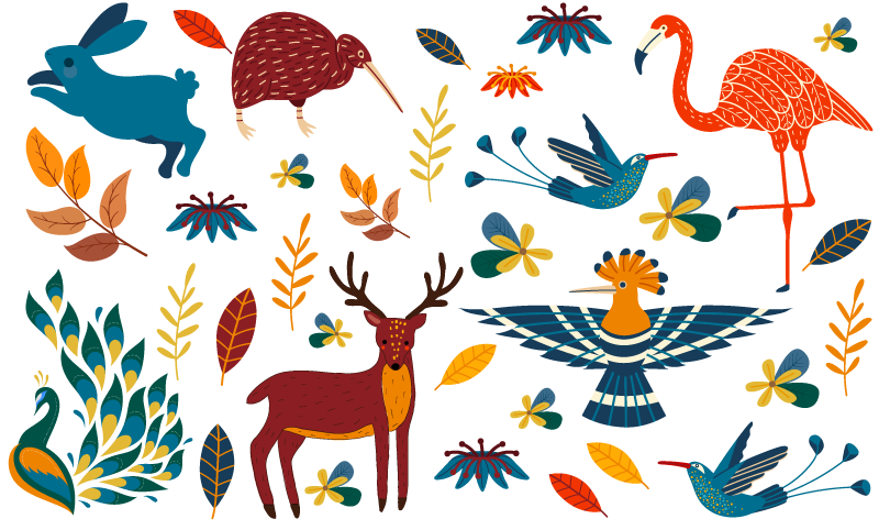 Floral vinyl rug with tengango style flora and fauna - TenStickers