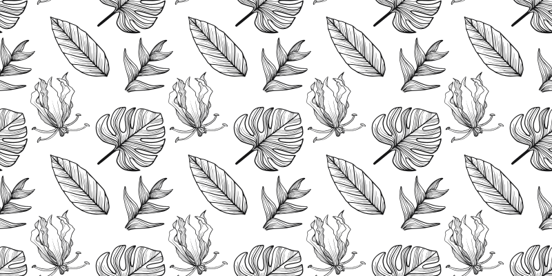 Floral vinyl rug with monochrome tropical leaves - TenStickers