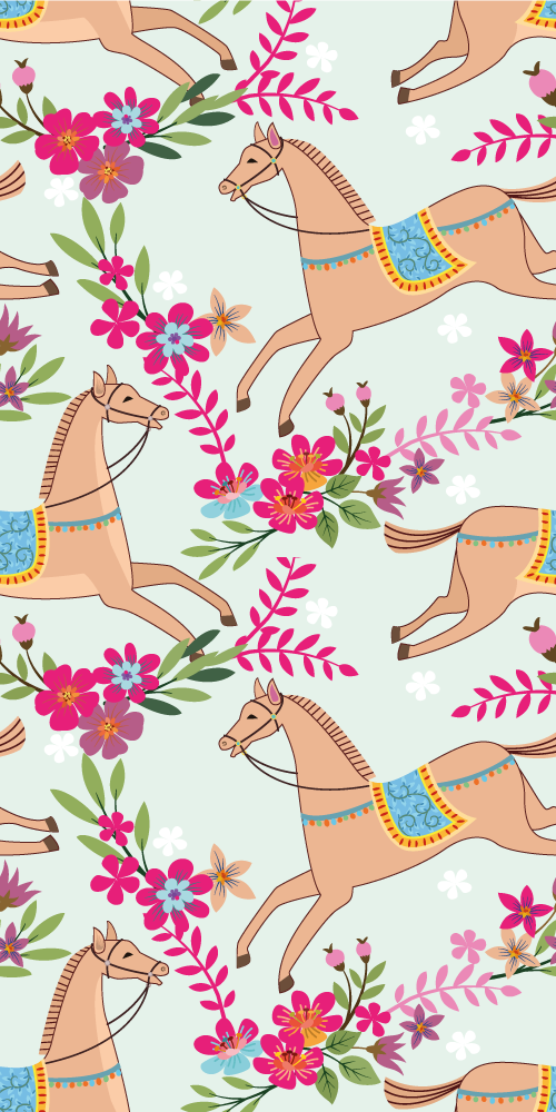 Bedroom vinyl rug with pink flower horse design - TenStickers