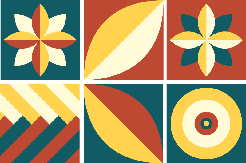 Geometric vinyl rug with green and orange tiles - TenStickers