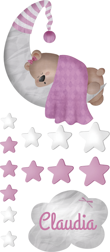 Kids vinyl rug cloud sleeping bear with name - TenStickers