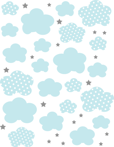 Kids vinyl rug with blue clouds and grey stars - TenStickers