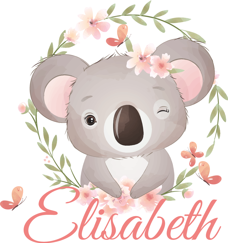 Kids vinyl rug featuring cute koala animals with name - TenStickers