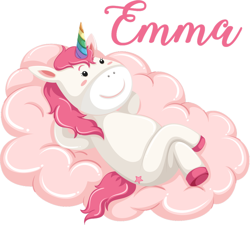 Kids vinyl rug with unicorn on a cloud with name - TenStickers