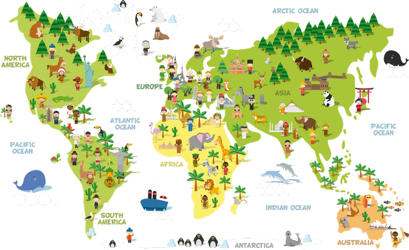 World map vinyl rug for english speakers - TenStickers