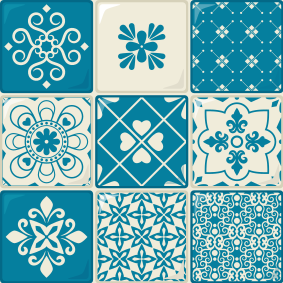 Gray and blue pattern kitchen vinyl rug - TenStickers