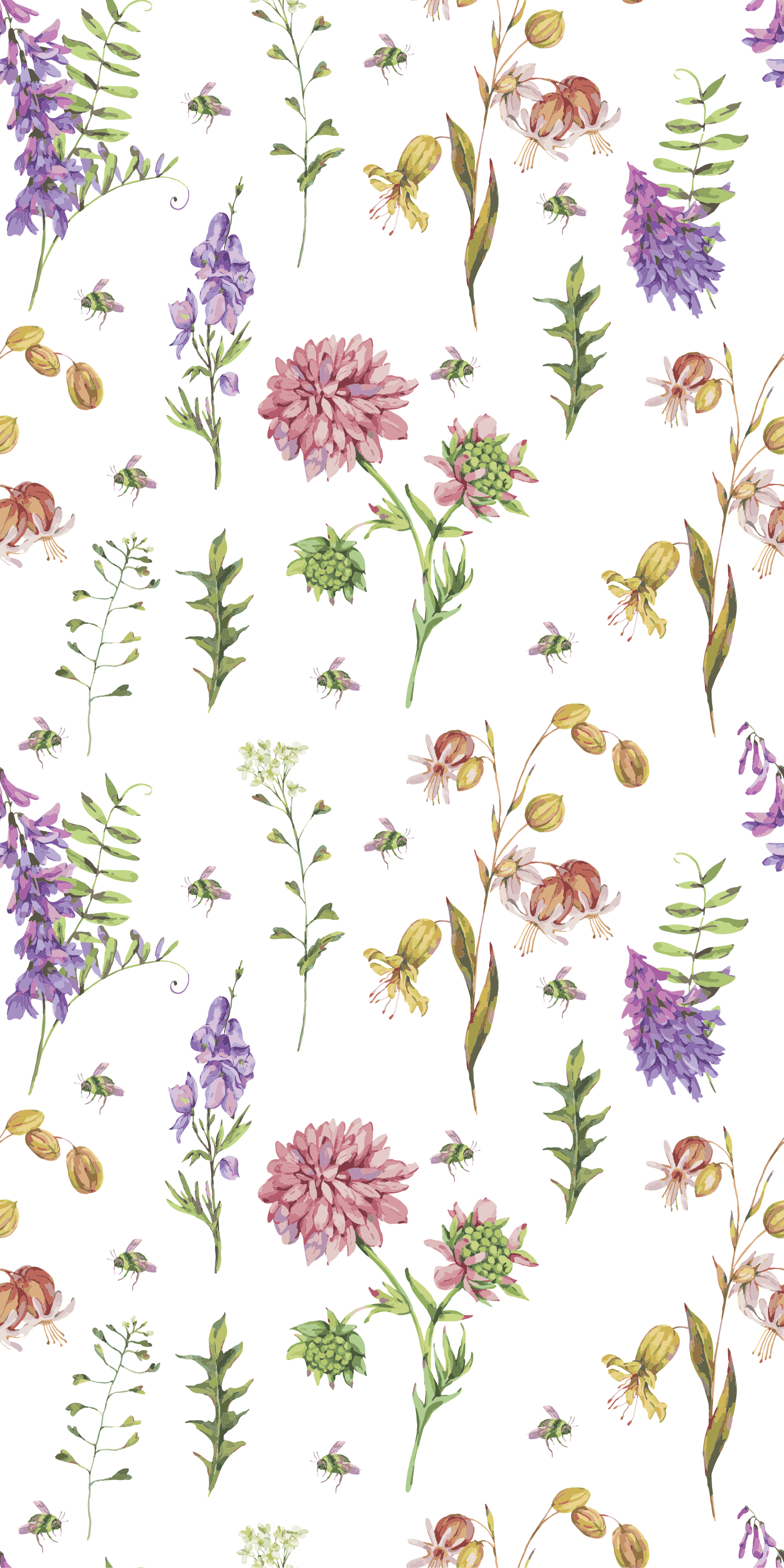 Kitchen vinyl rug with multicolor minimal wildflowers - TenStickers