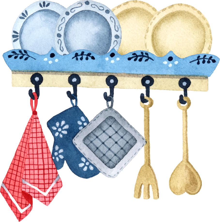Kitchen vinyl rug hand-drawn watercolor utensils - TenStickers