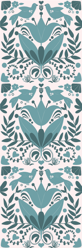 Kitchen vinyl rug in blue folk art with birds - TenStickers