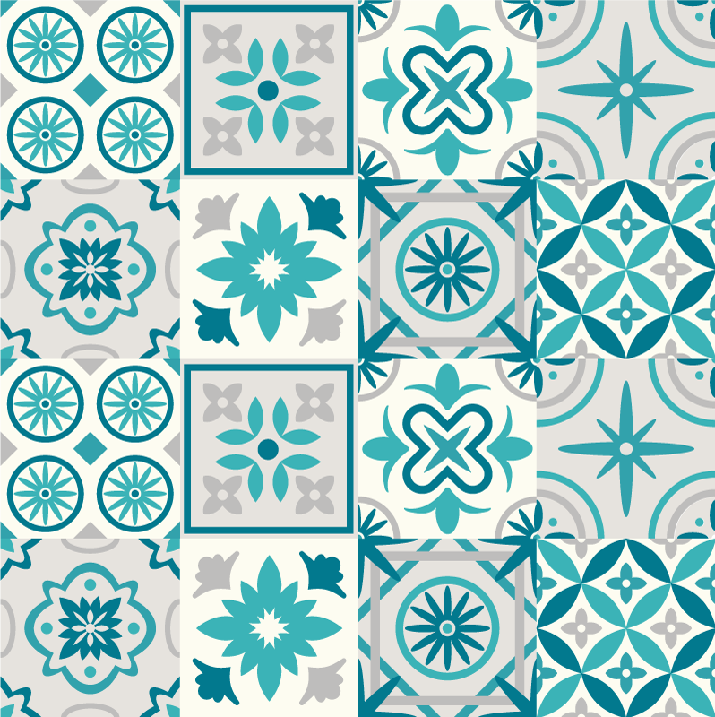 Eclectic turquoise vinyl kitchen mat - TenStickers