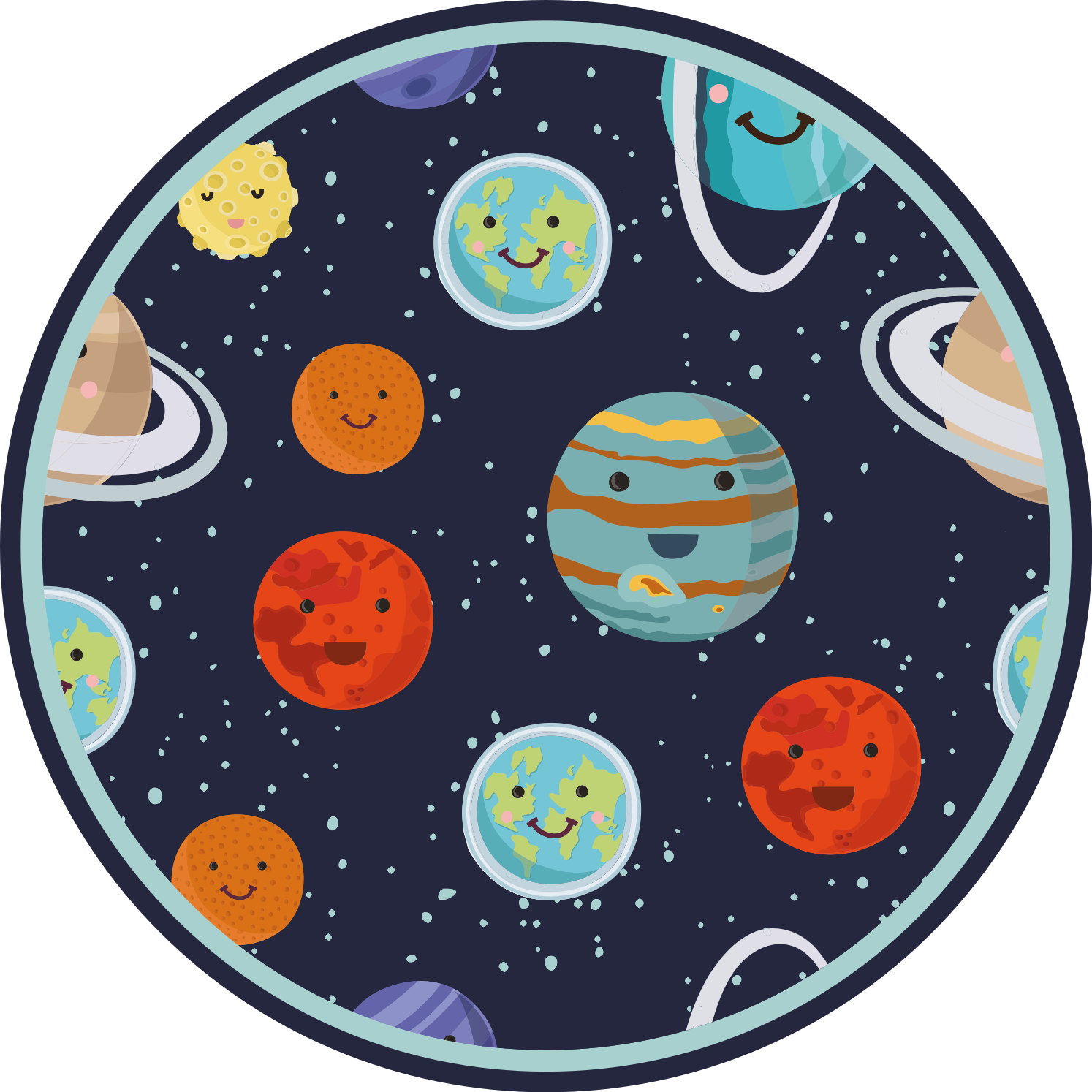 Smiling Planets Circle kids vinyl rug - TenStickers