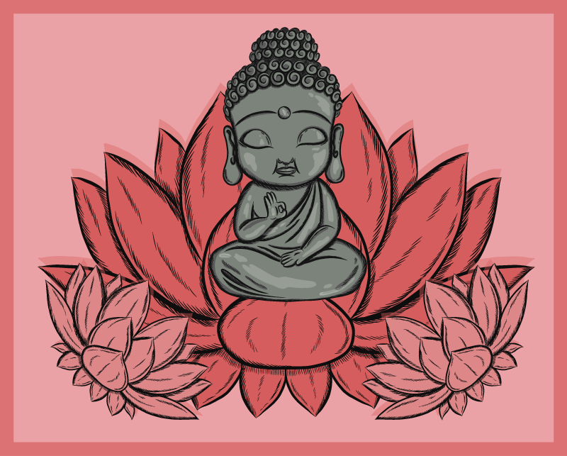 Lotus and cartoon buddha floral rug - TenStickers