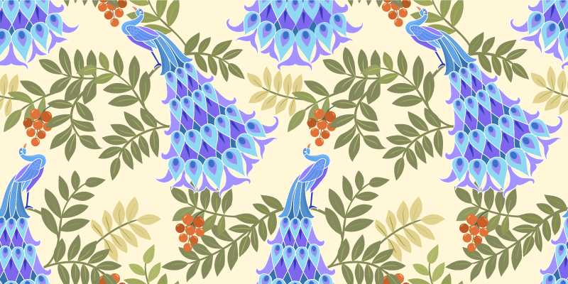 Floral Peacock Theme floral vinyl rug - TenStickers