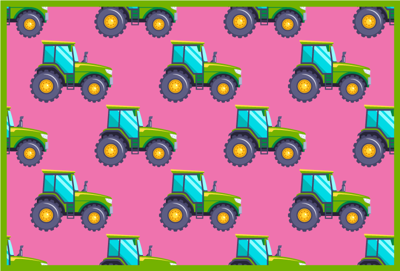 Tractors on pink background kids vinyl rug - TenStickers