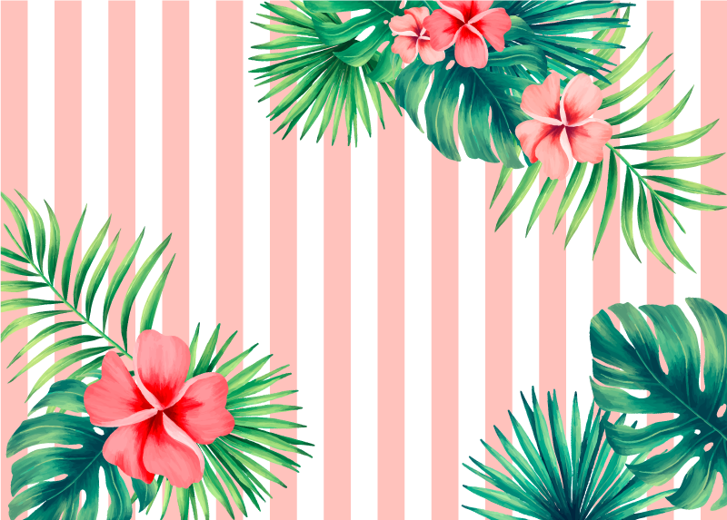 Tropical Flora Stripe floral vinyl rug - TenStickers