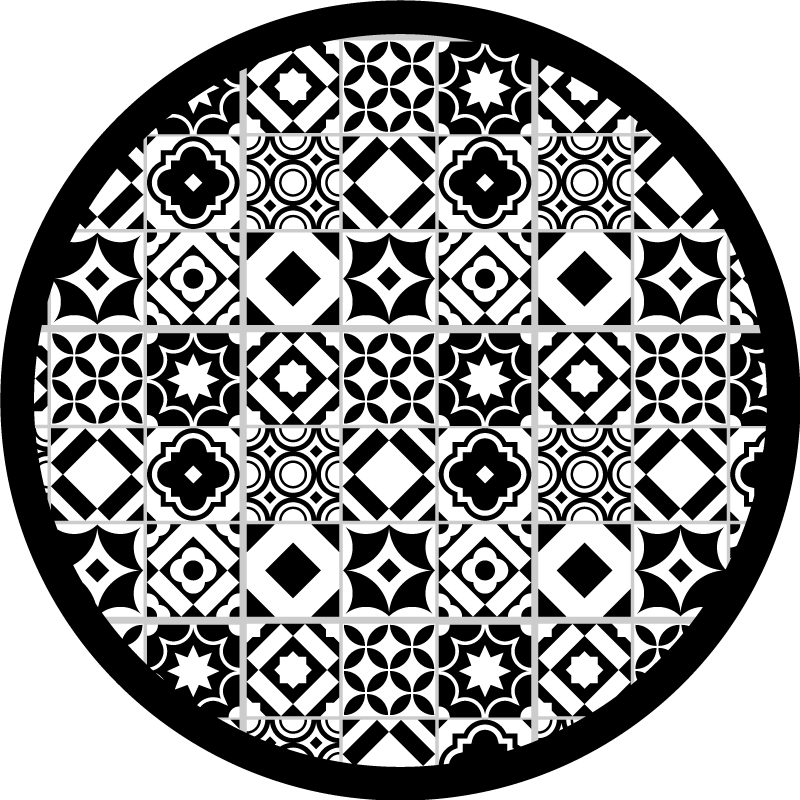Mosaic vinyl rug in black and white design - TenStickers