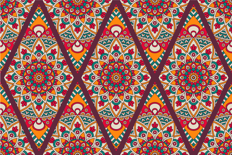 Colorful tile motif mandala vinyl rug - TenStickers