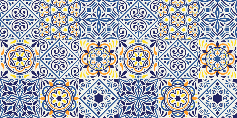 Vibrant tile arrangement kitchen vinyl rug - TenStickers