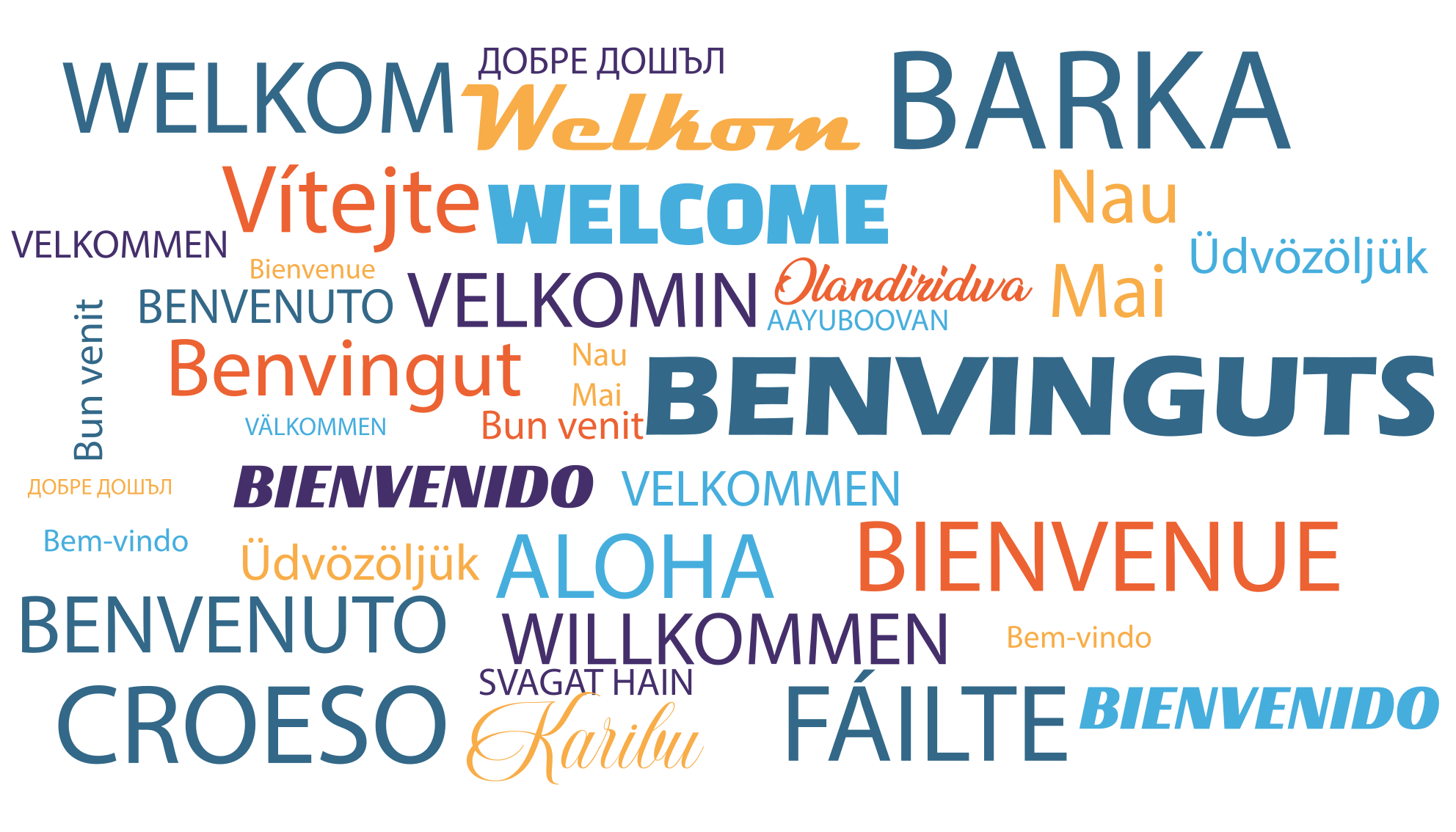 welcome in many languages entrance hall tiles - TenStickers