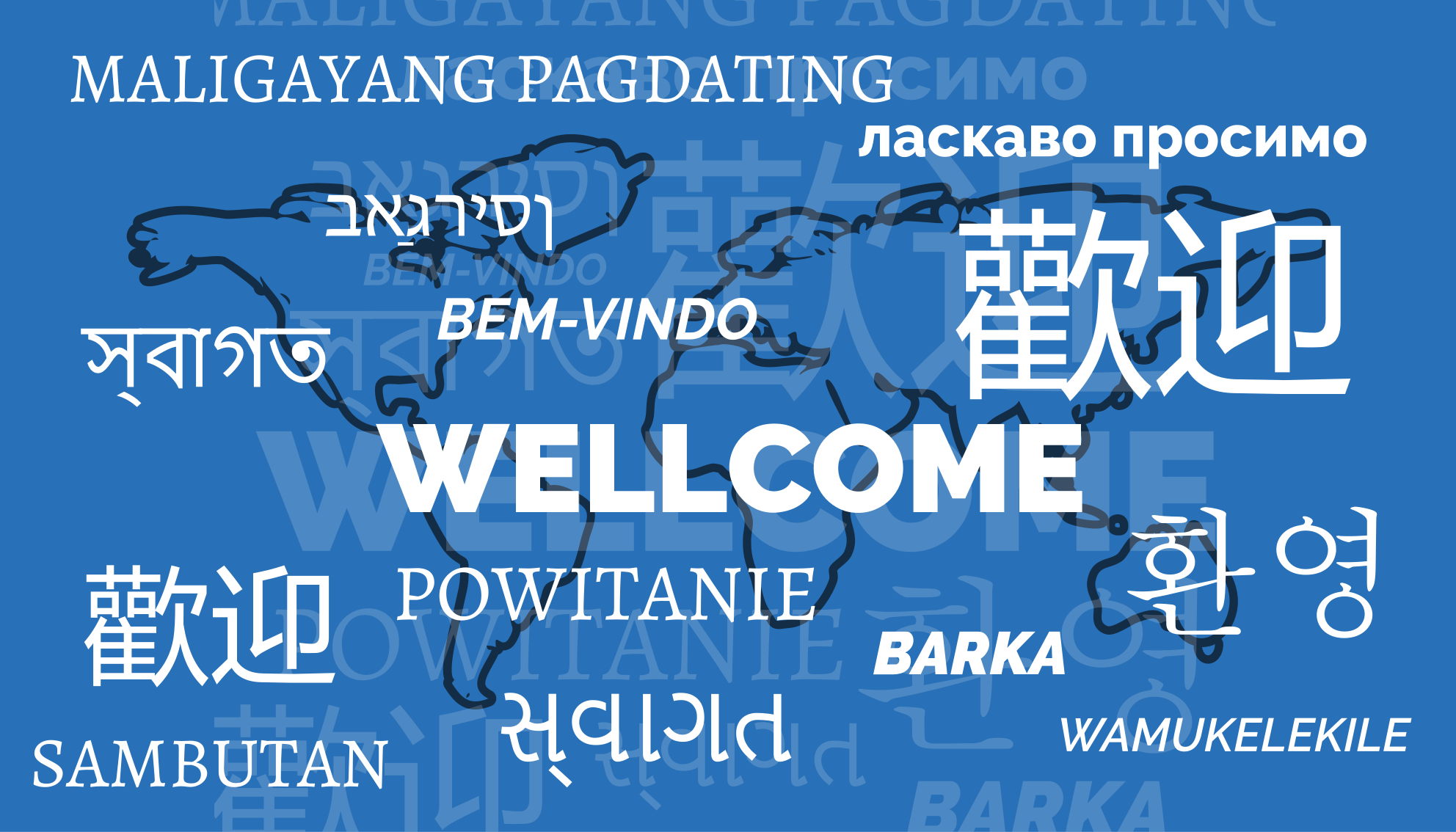 welcome different languages entrance hall tiles - TenStickers