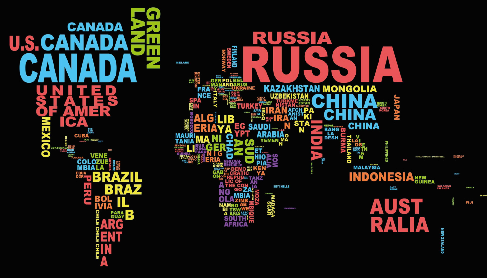 Countries typography world map vinyl rug - TenStickers